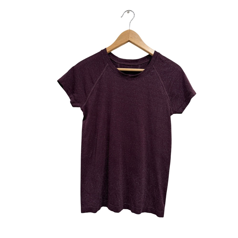 Athleta Momentum Seamless Short Sleeve Tee Plum Purple Silver Metallic Sz M